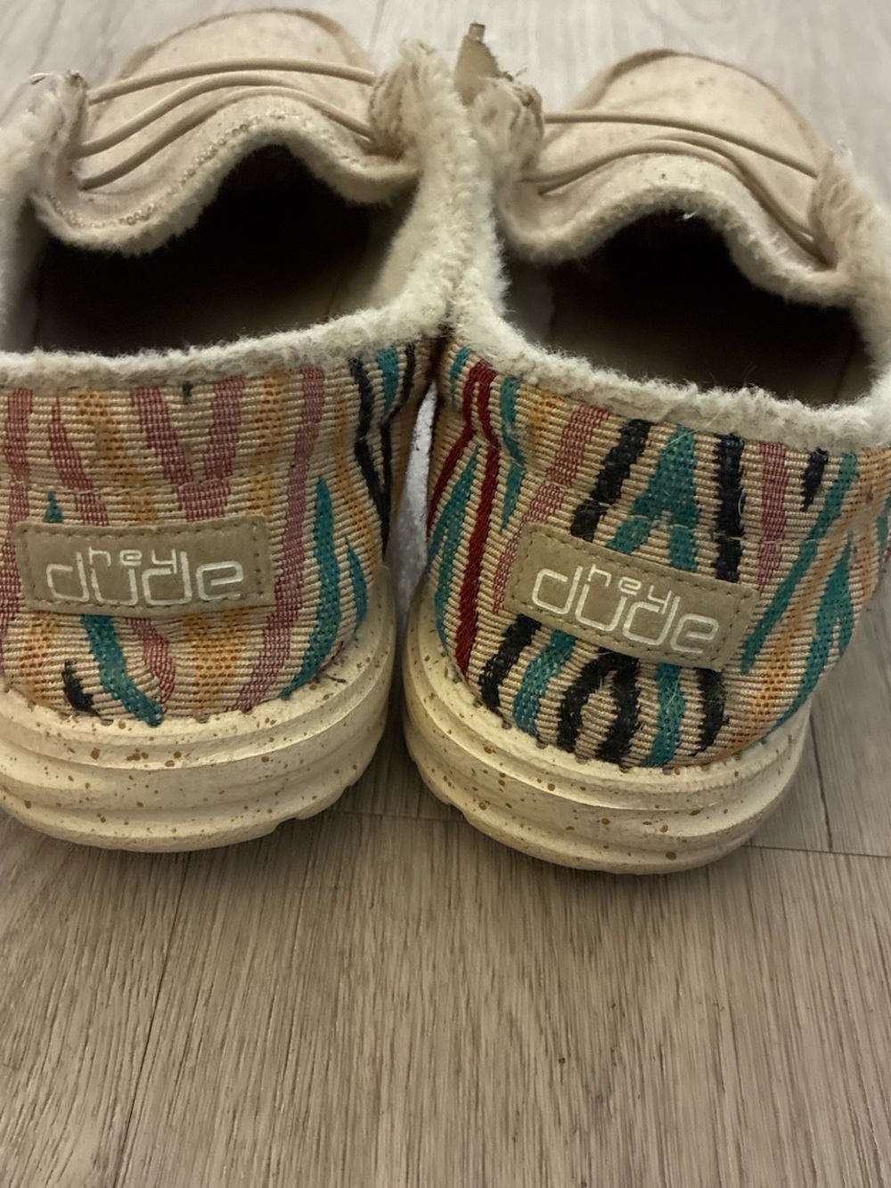 Hey Dude Kids Cream Slip-On Sneakers with Teal, Red, Black & Tan Pattern